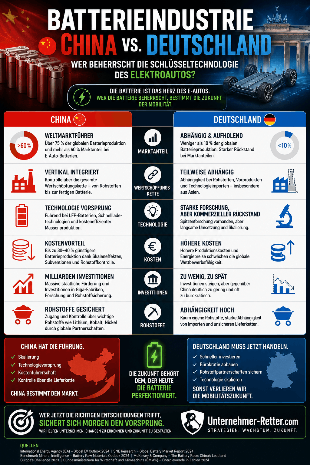 Batterieindustrie China vs. Deutschland Infografik Batterieindustrie China vs. Deutschland Infografik